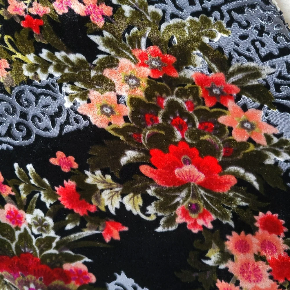 Vintage Betsey Johnson Dark Romance Floral Velvet Burnout Silk Slip Dress - Picture 4 of 9